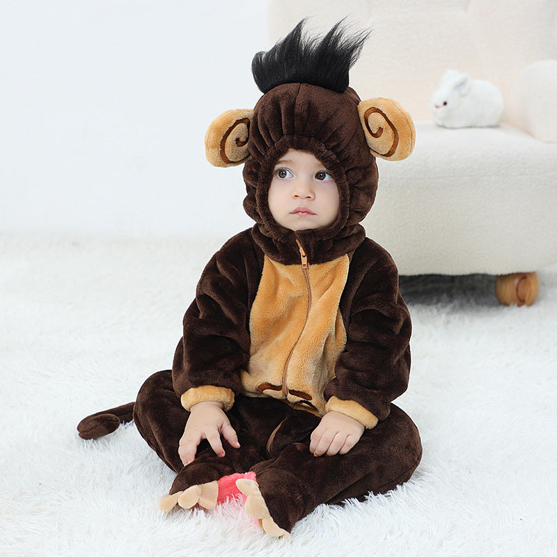 Qile Rabbit Spring and Autumn Infant and Toddler Animal Shaped One-piece Romper Monkey Shaped One-piece Romper Performance Suit