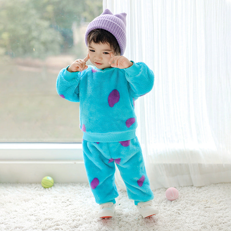 Autumn new infants and toddlers cute cartoon shape long-sleeved set monster shape split two-piece set