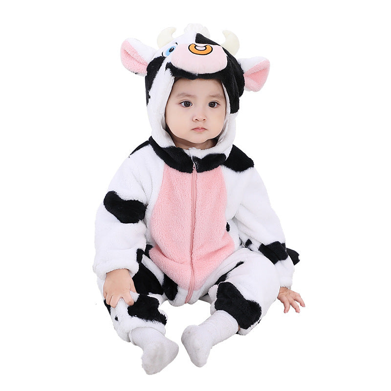 Qile Rabbit autumn new 0-3 year old baby onesie climbing suit animal shape double-sided velvet total link