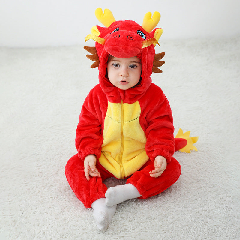 Qile Rabbit autumn new 0-3 year old baby comfortable single-layer styling Romper auspicious dragon styling one-piece Romper
