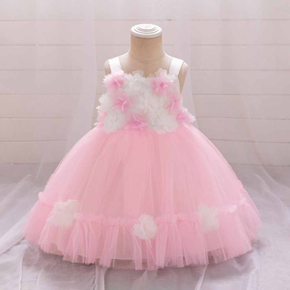 Foreign trade new children's dress fluffy yarn flower princess dress girl flower girl first birthday baby dress
