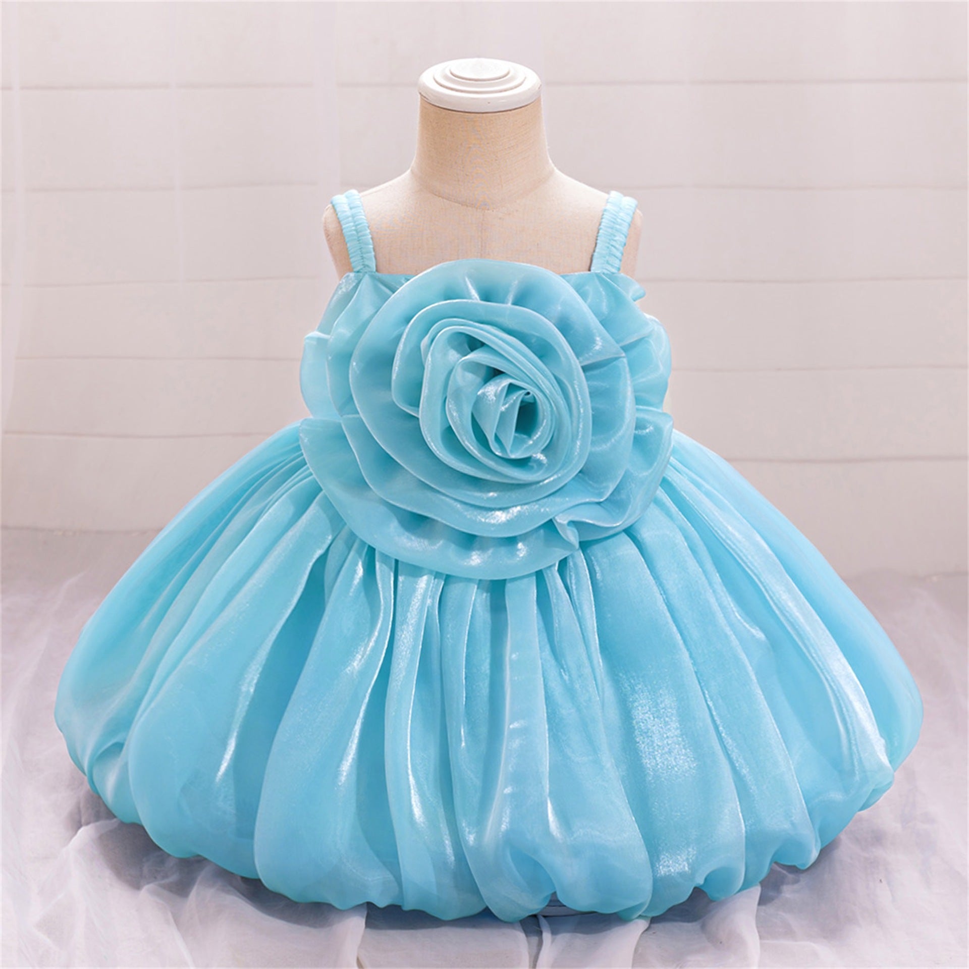 2025 New Children's Dress Bud Princess Dress Water Gloss Satin Dress Three-dimensional Flower Girls Dress Yearly Dress Dress