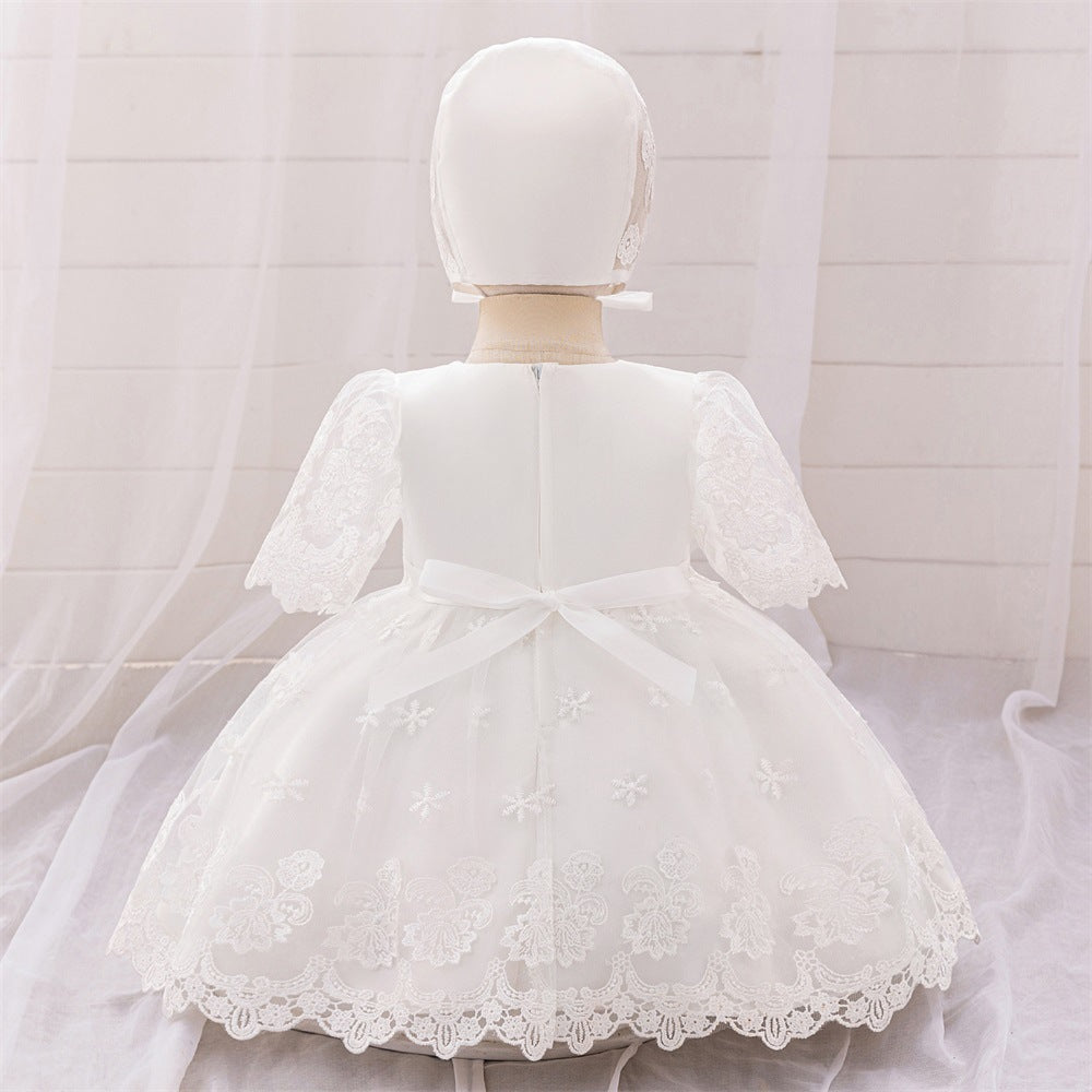 European and American new white wash dress full moon hundred days banquet with veil dress skirt baby white mesh wedding dress skirt