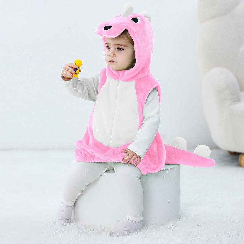 Qile Rabbit autumn new 0-3 year old baby flannel single-layer modeling Romper cartoon dinosaur modeling vest