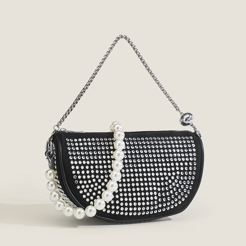 Rhinestone Moon Shell Chain Bag – Chic & Shiny