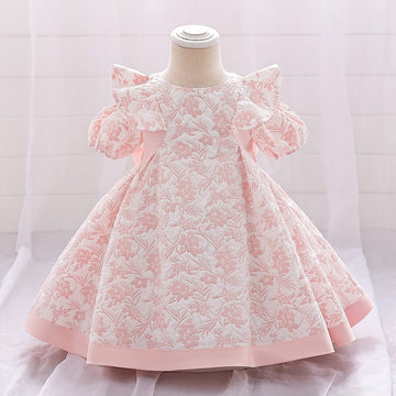 Cross-border European and American baby one-year-old infant and toddler dress bubble cloth printing back big bow princess dress spot