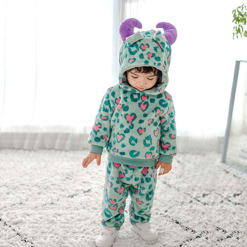 Infants and toddlers autumn new comfortable single-layer modeling set, little monster modeling two-piece performance suit
