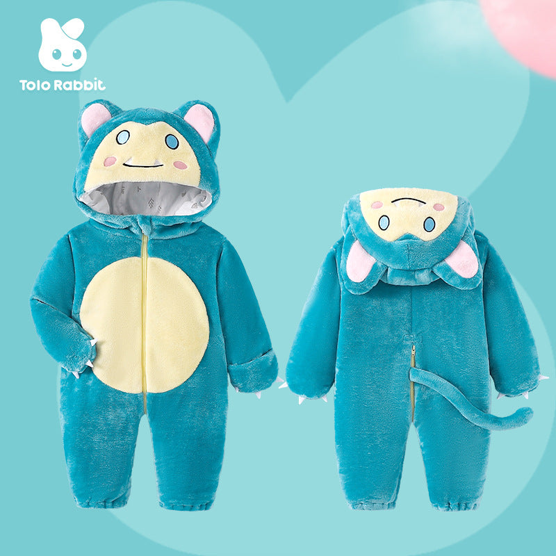 Autumn new baby single-layer flannel cartoon-shaped Romper cute cat-shaped one-piece Romper