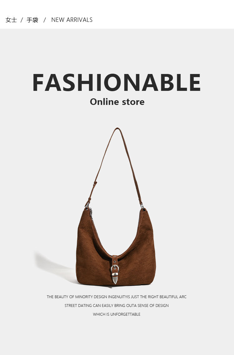 Korean version of lazy style retro suede shoulder bag for women 2025 autumn and winter new large-capacity versatile commuter underarm bag for women