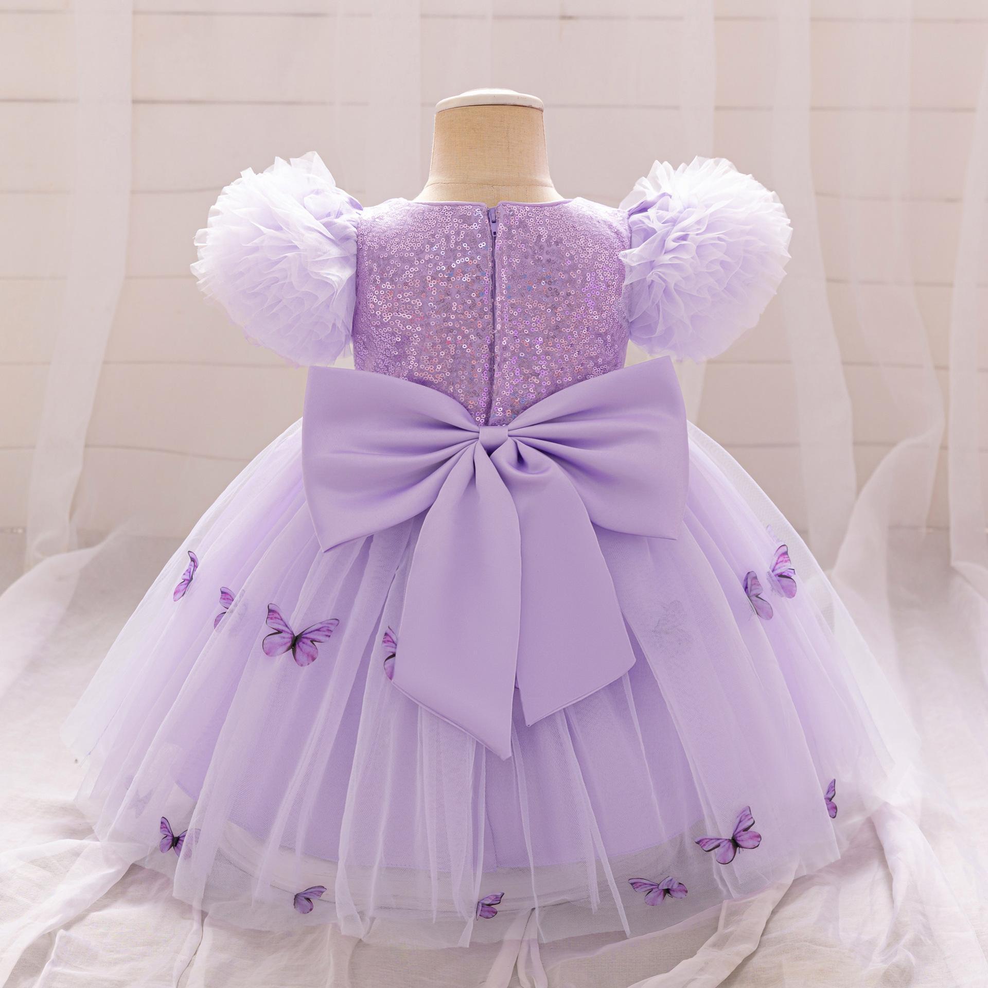 Cross-border infant dress princess dress one-year-old baby 100-day banquet dress butterfly bubble sleeve wedding dress