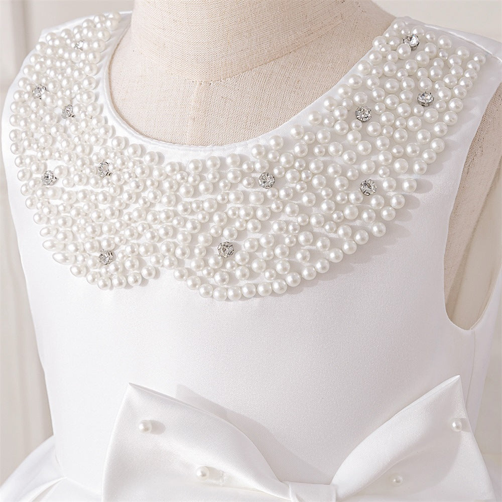 Cross-border new satin children's dress bow girl princess dress party festival dress girl dress