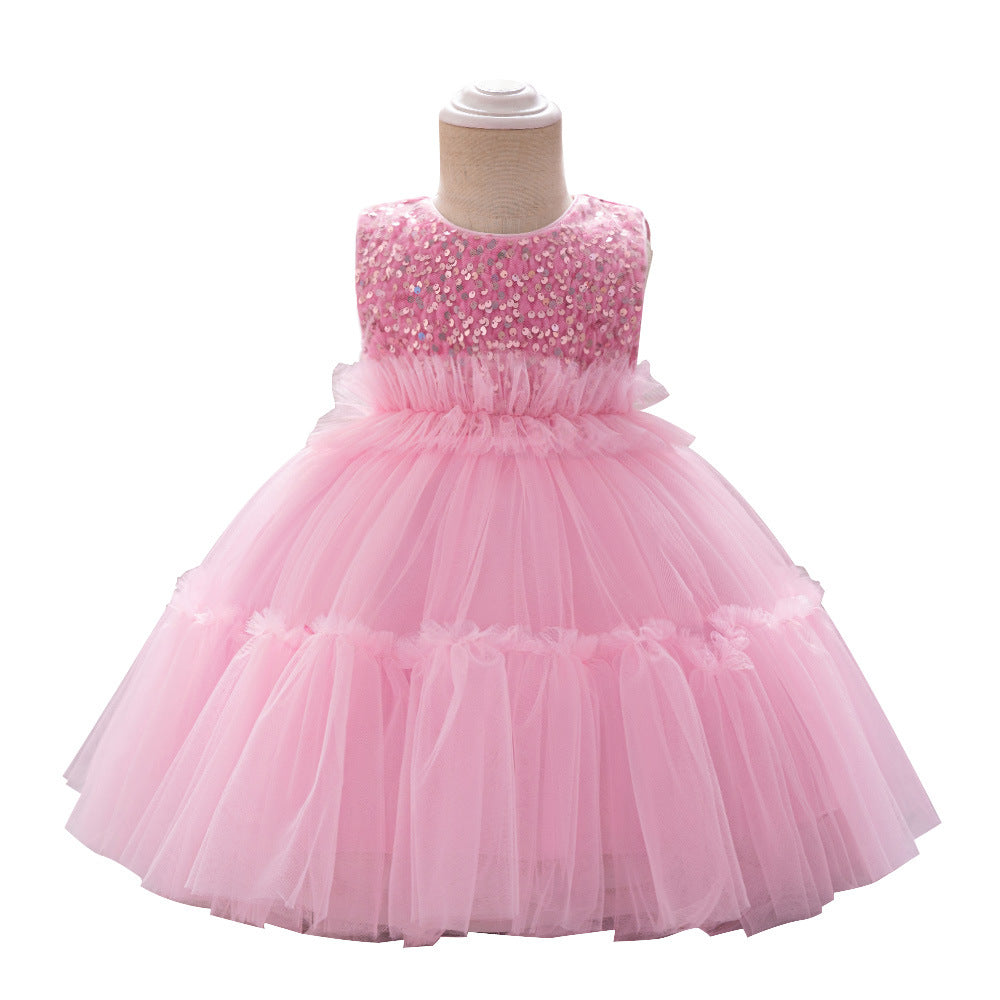 Cross-border new one-year-old baby girl sequined princess dress children's festival performance dress children's mesh dress