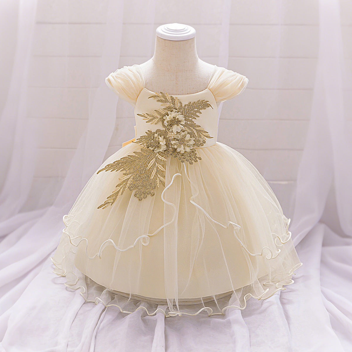 Amazon children's fluffy princess dress flower girl wedding dress girl baby grab week dress birthday party dress dress dress