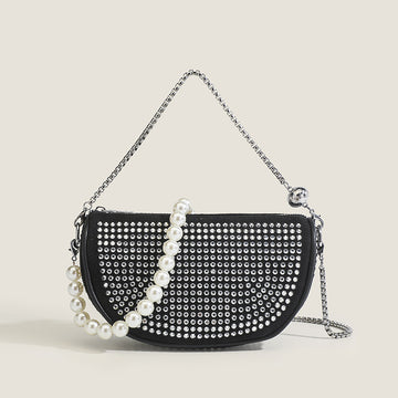 Rhinestone Moon Shell Chain Bag – Chic & Shiny