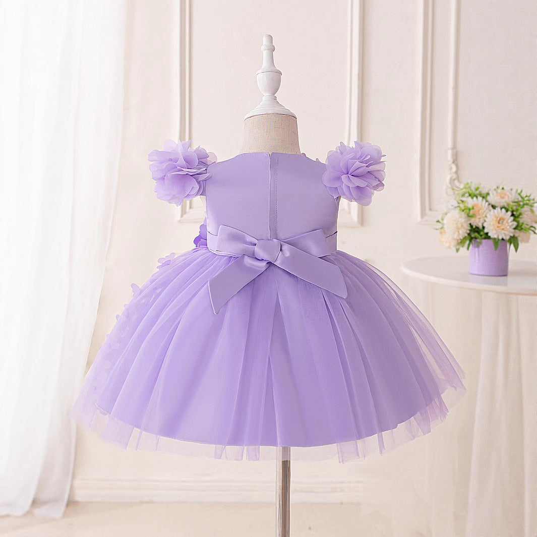 Amazon girls dress catwalk show evening girls dress three-dimensional small butterfly applique children's dress dress dress