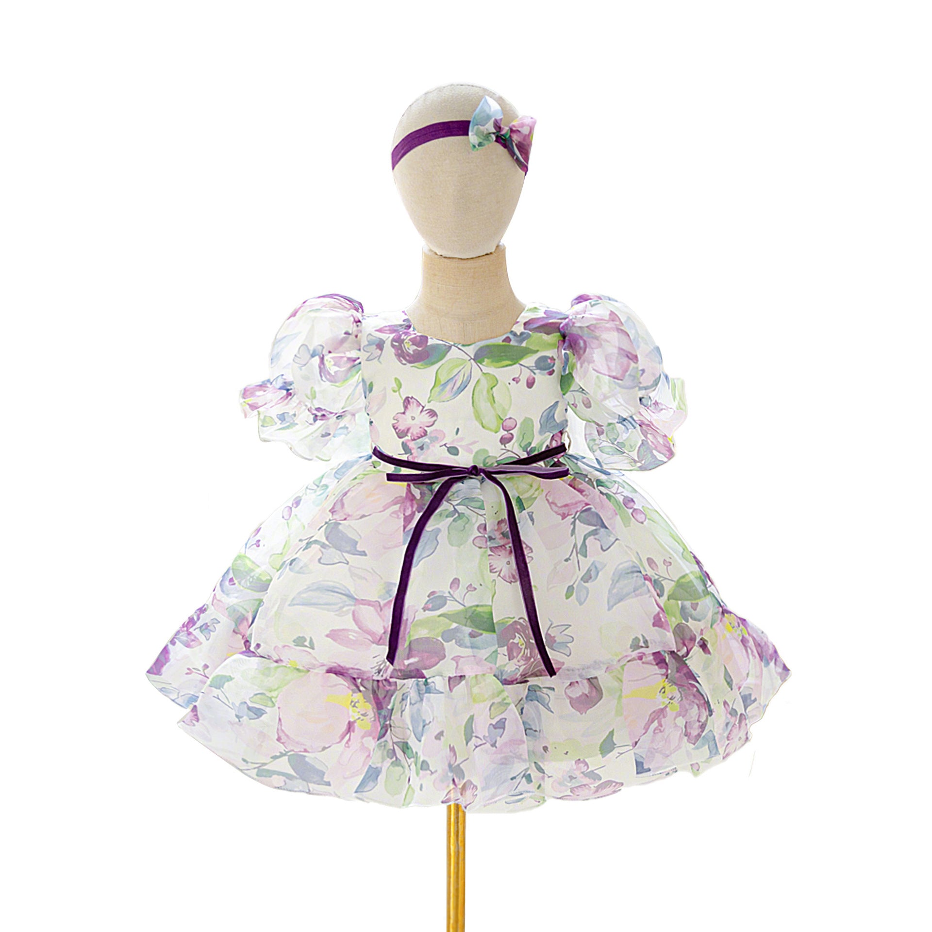 Amazon organza printed children's dress catwalk flower girl dress little girl princess dress girls dress high-end