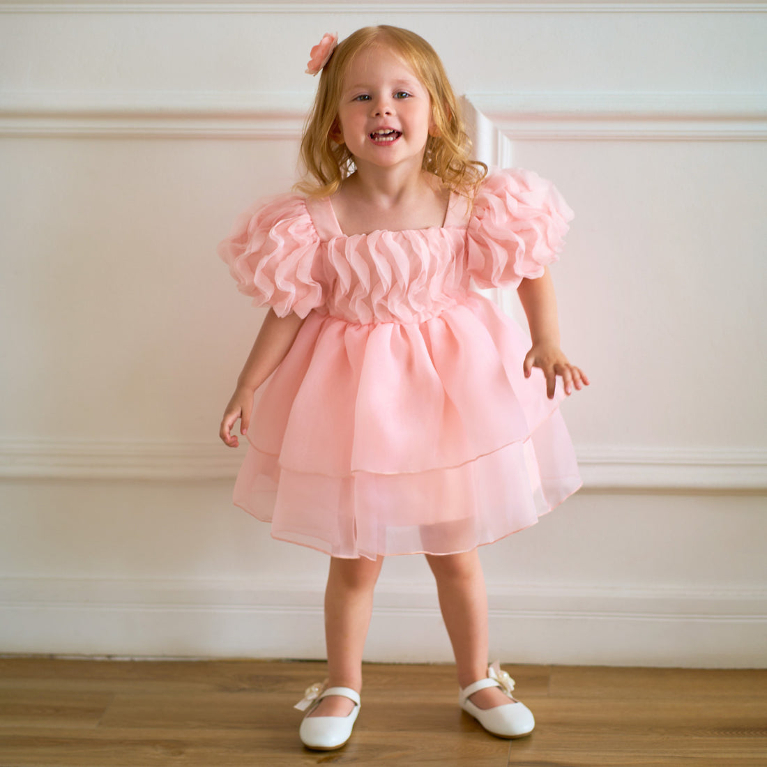 Amazon's new infant dress princess dress baby year old wash dress pleated bubble sleeves fluffy princess dress