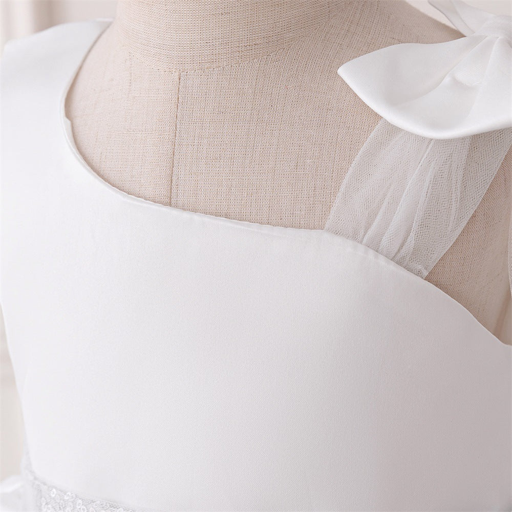 Cross-border summer new children's princess dress flower girl princess dress off-the-shoulder dress cake dress solid color skirt