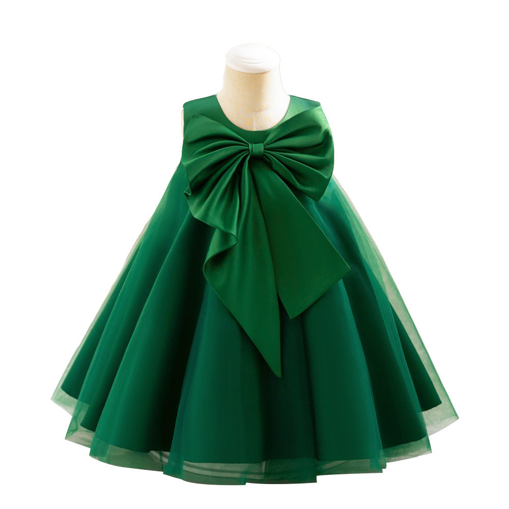 Foreign Trade Infant Dress Sleeveless Big Bow Princess Dress Baby's First Birthday Banquet Girls Wash Dress