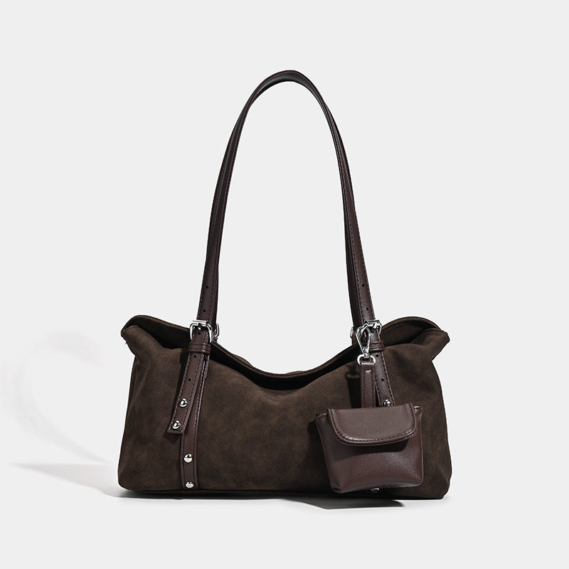 2025 new retro suede pillow bag women's autumn and winter large-capacity commuting shoulder underarm bag versatile messenger bag