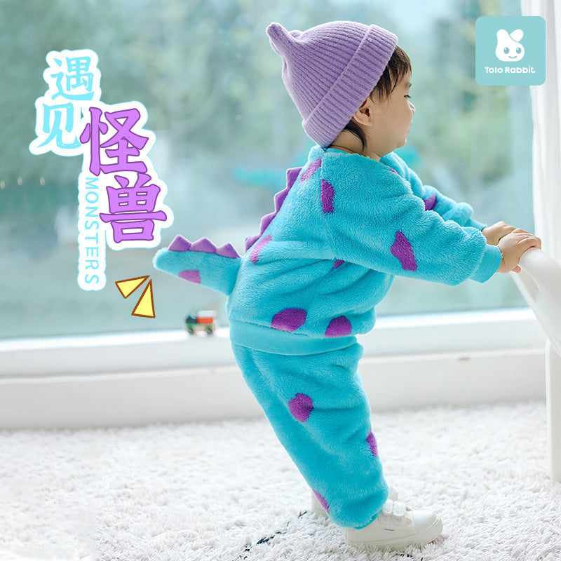 Autumn new infants and toddlers cute cartoon shape long-sleeved set monster shape split two-piece set