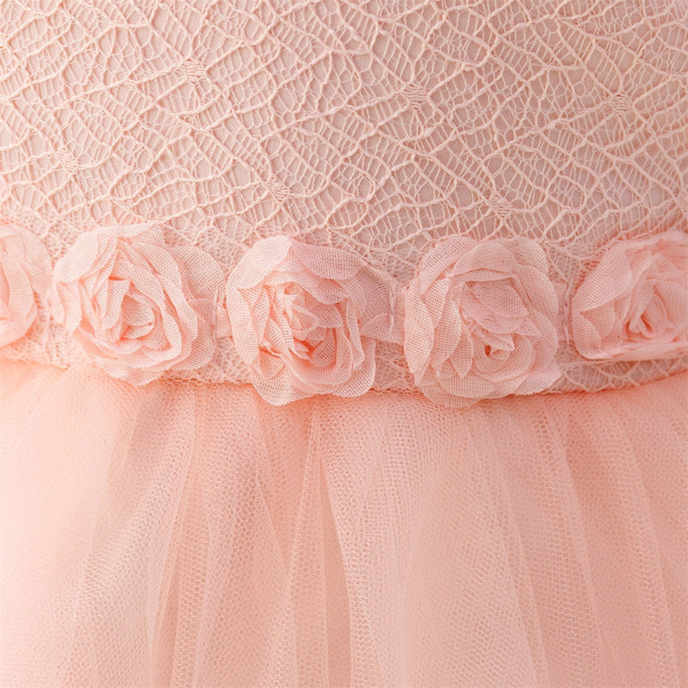 Amazon's new infant and toddler baby first birthday party will wash the dress, embroidery waist three-dimensional flower children's dress