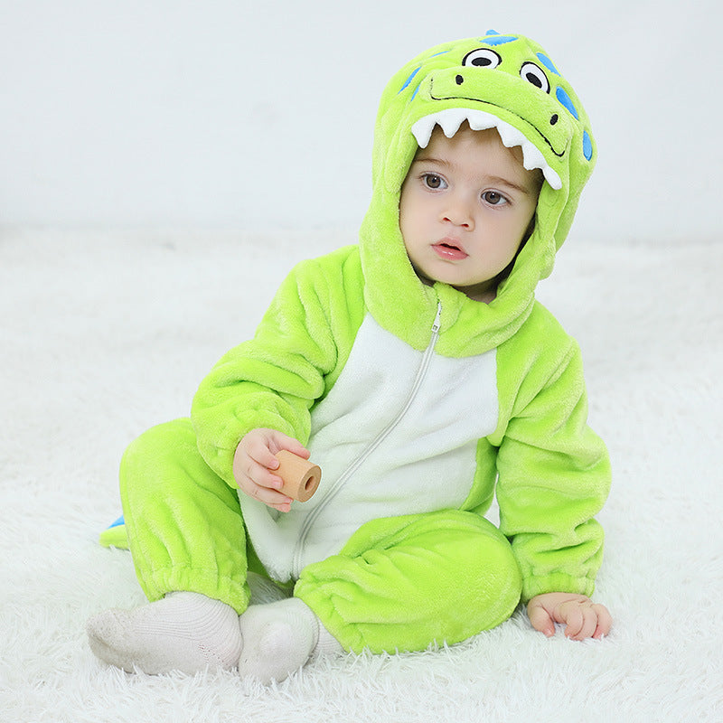 Autumn new 0-3 year old boys and girls baby cute animal styling clothes spotted dinosaur green single-layer onesie