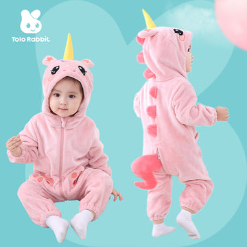Qile Rabbit autumn new single-layer pocket cute and lively unicorn one-piece Romper