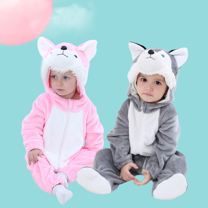 Spring and Autumn New Children's Clothing Flannel Cartoon Animal Shaping One-piece Romper Climbing Clothing Single Layer Qile Rabbit Children's Clothing