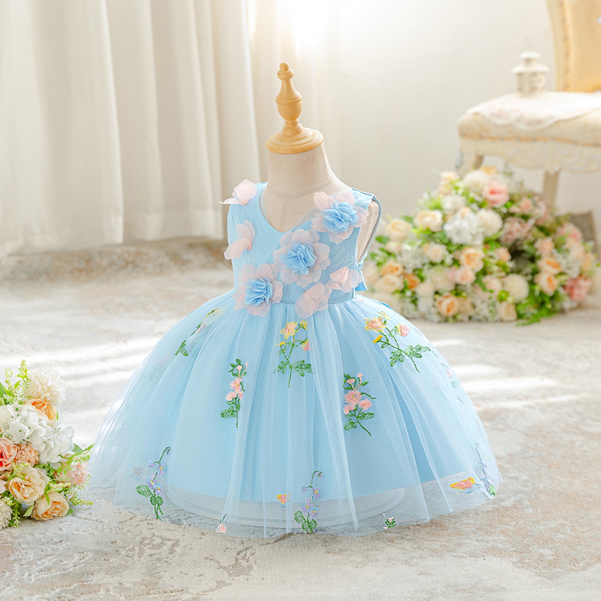 Children's fairy elf princess skirt girls light luxury high-end birthday catwalk campus host fluffy mesh skirt