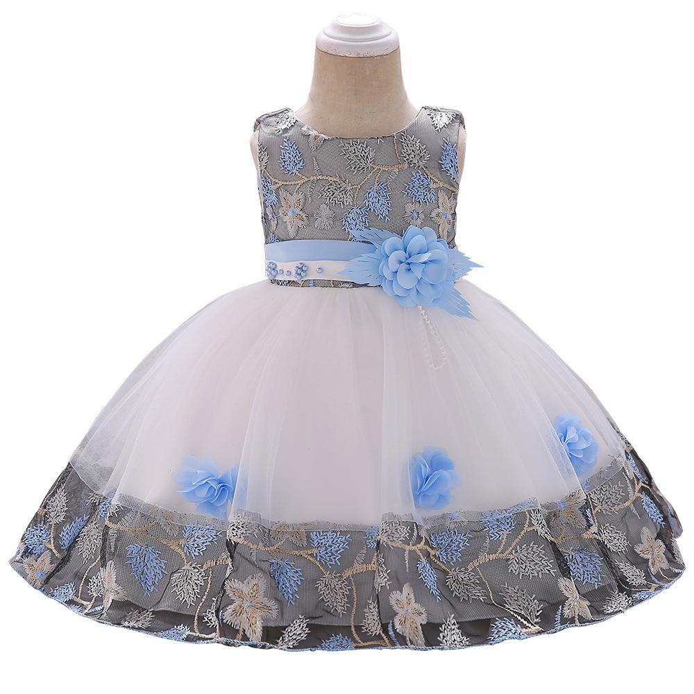 New European and American baby birthday dress infant three-dimensional flower girl dress birthday gift full moon banquet skirt