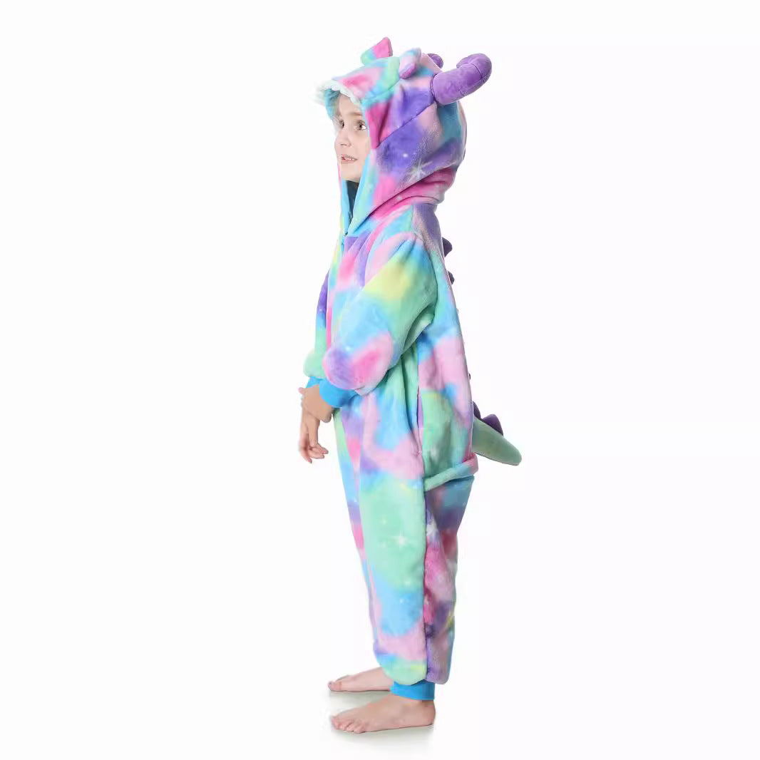 Autumn new children's cartoon styling clothes flannel single-layer tie-dye multi-color, monster styling onesie