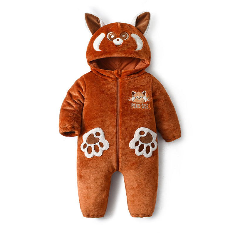 Qile Rabbit autumn new baby comfortable flannel single-layer animal red panda shape one-piece Romper
