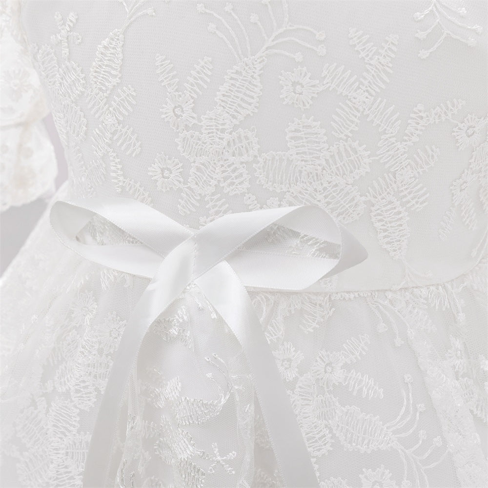 2024 New Girls' Wash Dress White Children's Dress Mesh Princess Dress Lace Embroidered Dress Yearly Dress