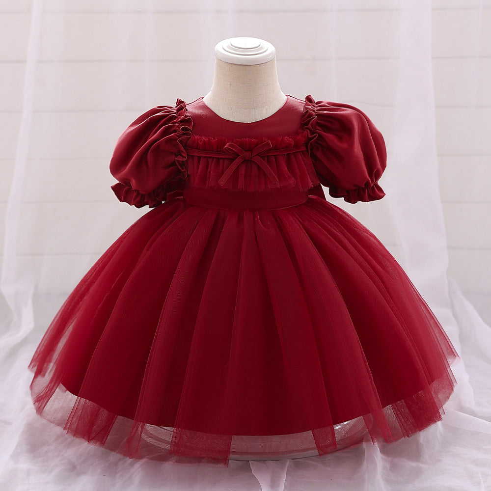 Foreign trade infant girls new princess dress baby first birthday banquet dress bubble sleeve mesh skirt