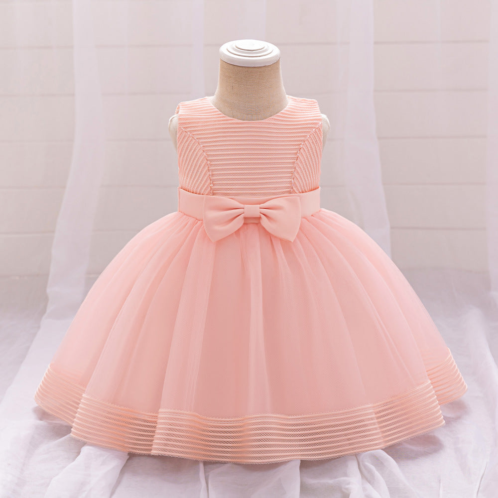 Amazon's new infant dress, one-year-old baby mesh washing dress, bow wedding flower girl princess dress