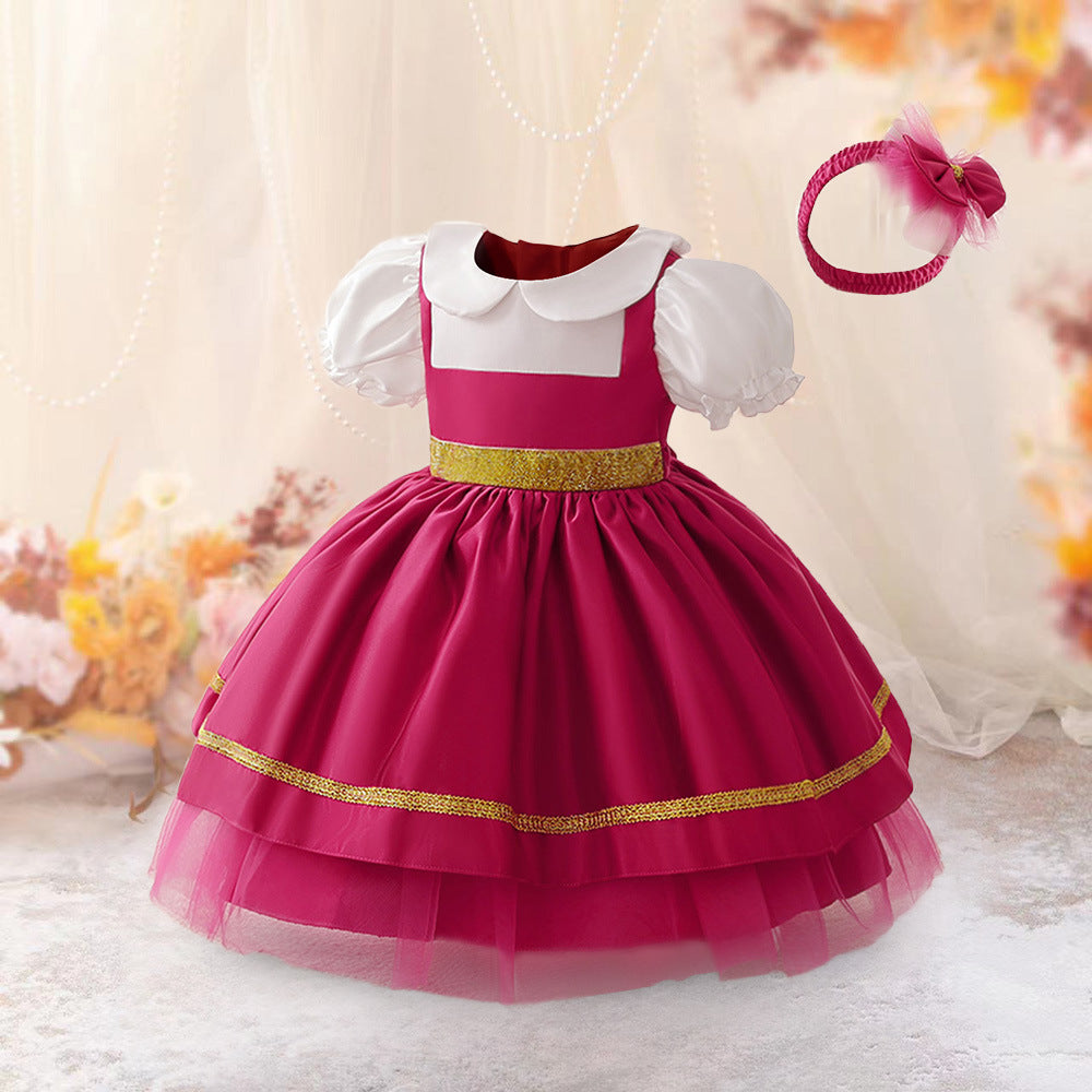 Cross-border new infant and toddler dresses cosplay Little Red Riding Hood bubble sleeves fluffy princess dresses children's performance clothes