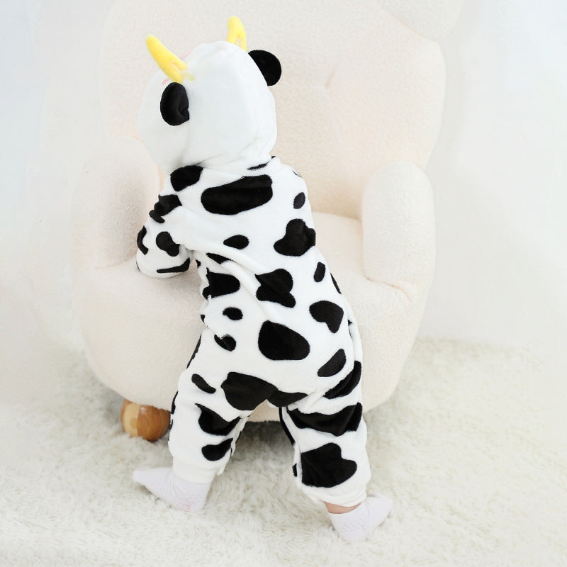 Qile Rabbit's autumn new product cute cow-shaped onesie 0-3 years old infant and toddler hooded single-layer Romper