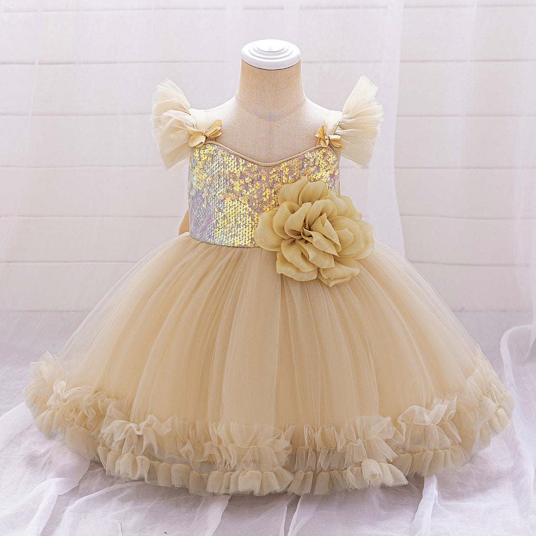 New cross-border children's performance dress Xiaofei sleeve sequined princess dress one-year-old dress skirt festive tutu skirt gauze skirt