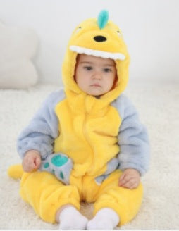Qile Rabbit Spring and Autumn New Infant and Toddler Baby onesie Cute style contrasting color pocket dinosaur single-layer styling clothes