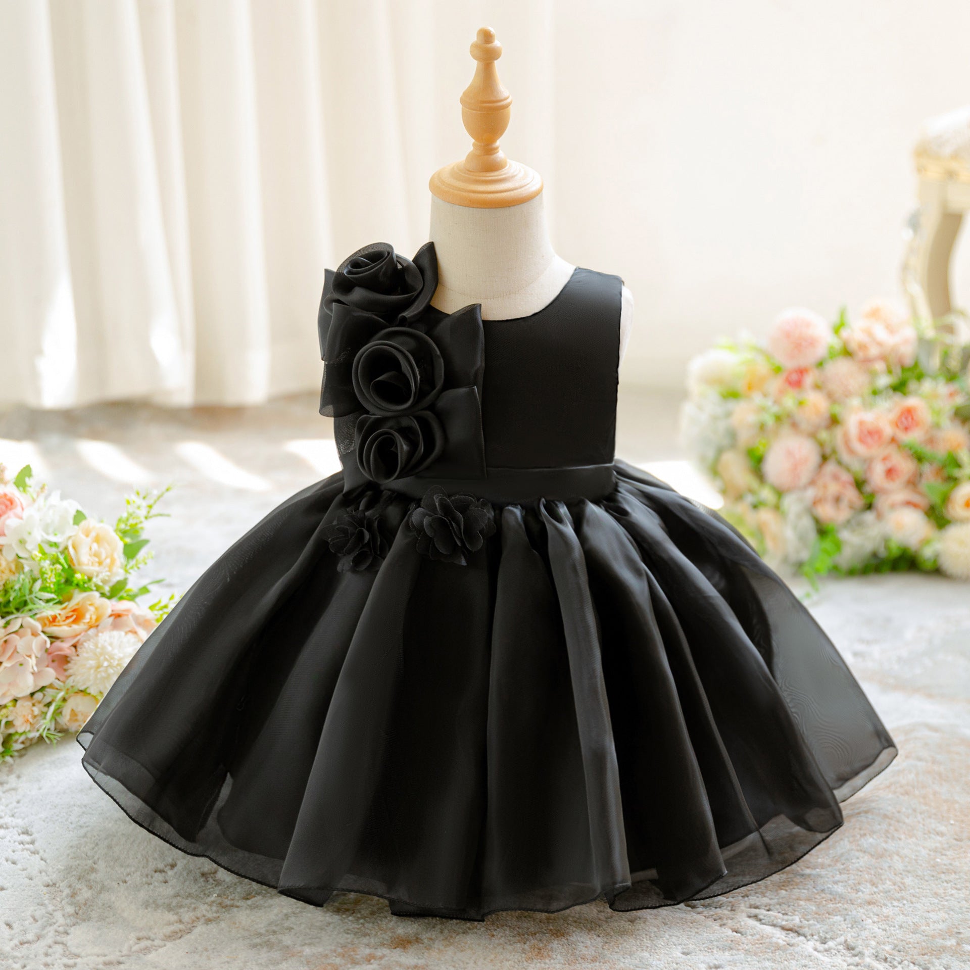 Girls fluffy dress first birthday wedding dress princess dress flowers little girl baby wedding party dress