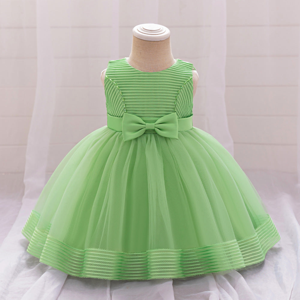 Amazon's new infant dress, one-year-old baby mesh washing dress, bow wedding flower girl princess dress