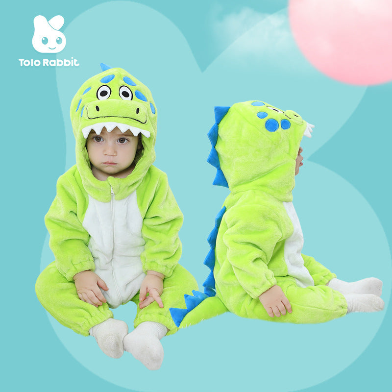 Autumn new 0-3 year old boys and girls baby cute animal styling clothes spotted dinosaur green single-layer onesie