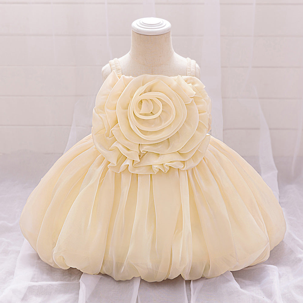 2025 New Children's Dress Bud Princess Dress Water Gloss Satin Dress Three-dimensional Flower Girls Dress Yearly Dress Dress