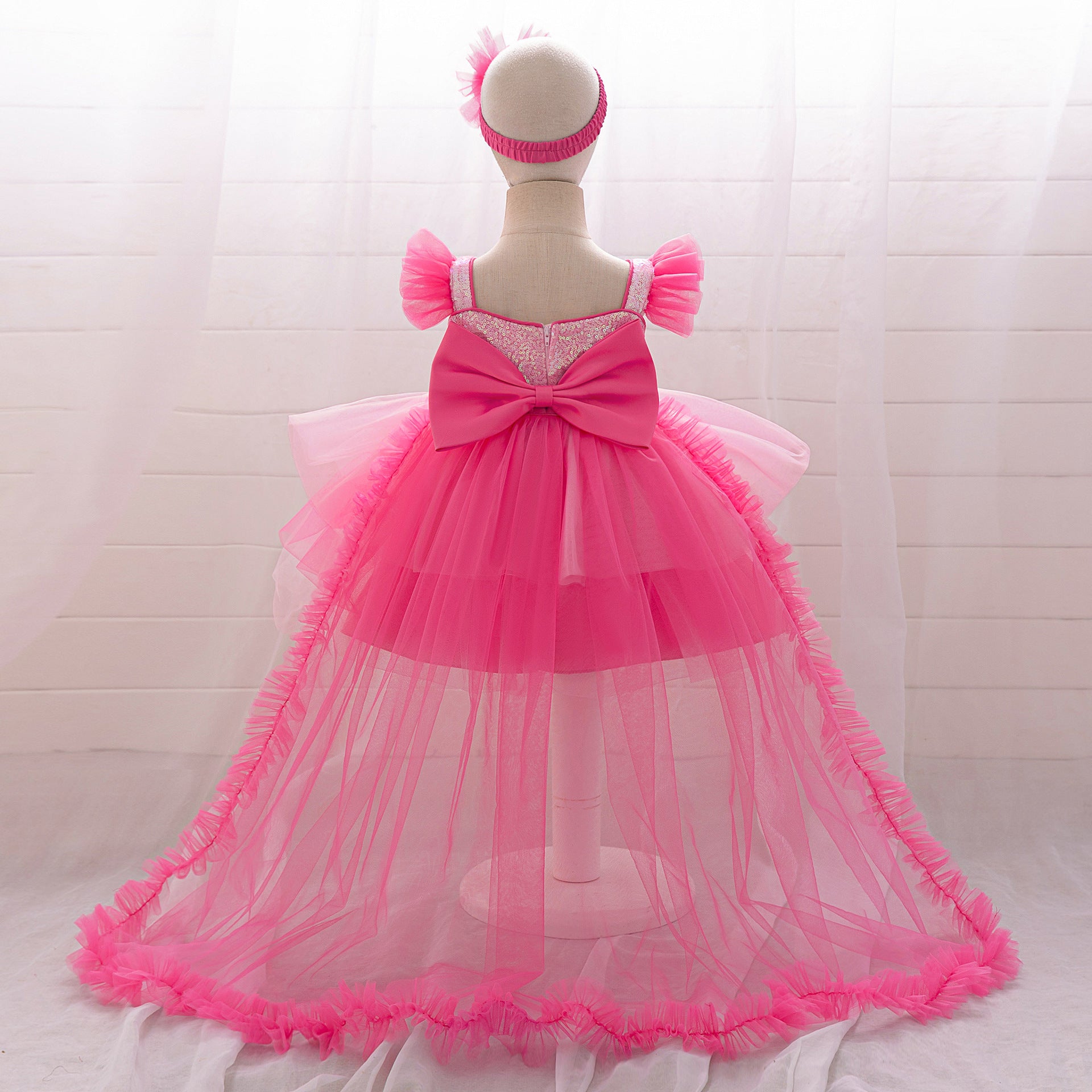 Cross-border wholesale girls trailing dress dress little girl banquet host piano performance dress small wedding dress