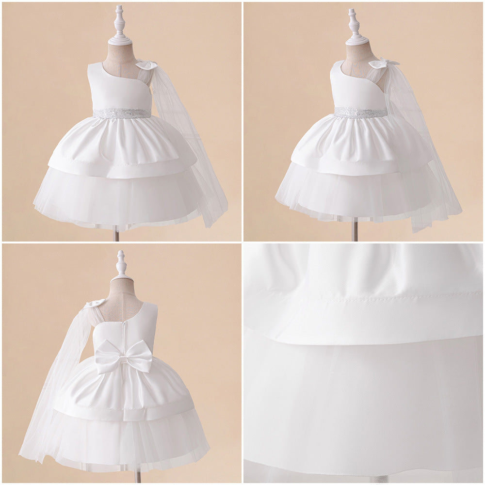 Cross-border summer new children's princess dress flower girl princess dress off-the-shoulder dress cake dress solid color skirt