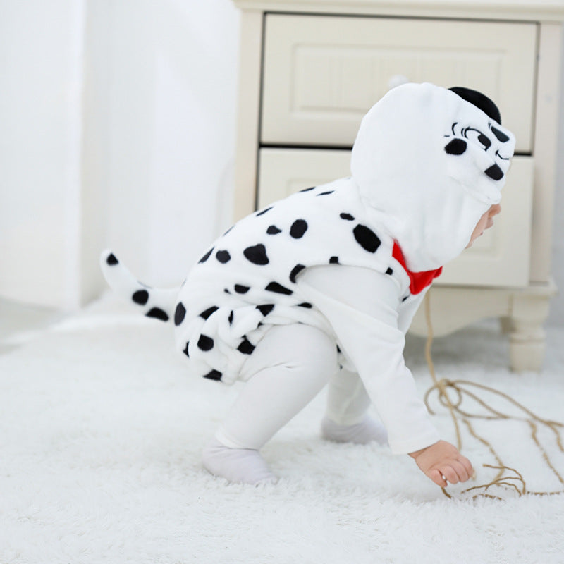 Qile Rabbit autumn new baby flannel single-layer spotted dog shape three-dimensional tail vest