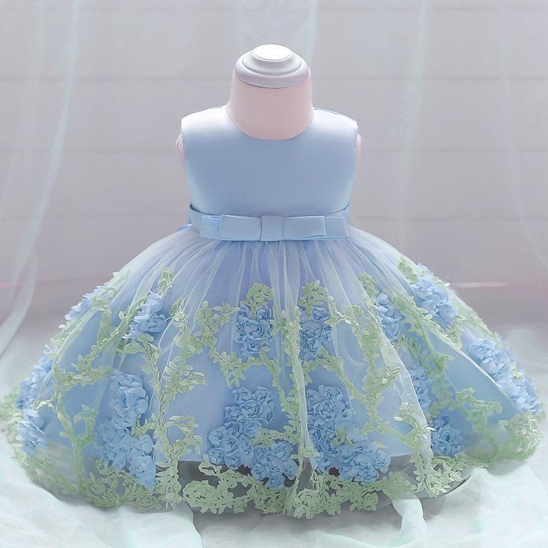 2023 summer new girls' children's clothing children's wedding dress baby one-year-old dress applique mesh fluffy skirt