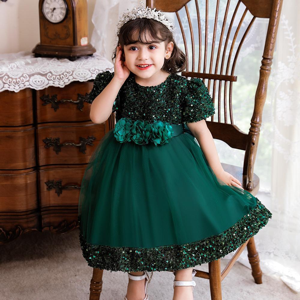 European and American Amazon Children's Dress Princess Dress Short Sleeve Sequin Troupe Dress Little Girl Flower Girl Wedding Dress