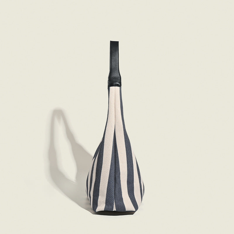 Niche Slack Canvas Striped Bag Stylish Vintage Underarm Bag Student Commuter Large Capacity Tote Bag Shoulder Bag